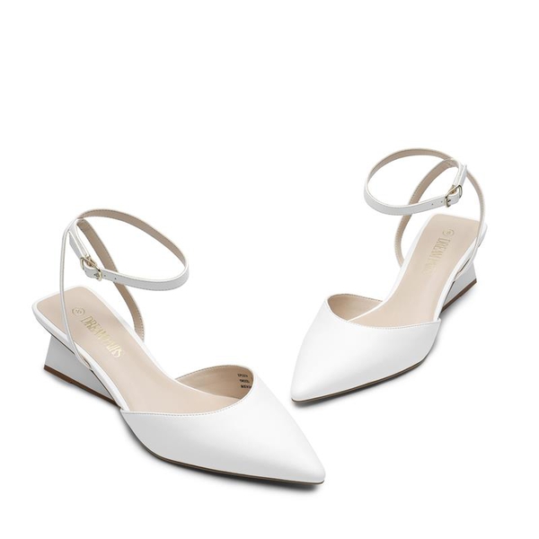 Pointed Toe Chunky Low Heel Pumps - WHITE - 4